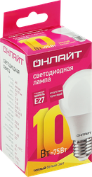 Лампа светодиодная ОНЛАЙТ 10Вт E27, теплый свет, груша Арт. 71649