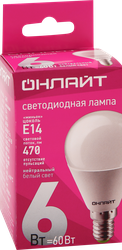 Лампа светодиодная ОНЛАЙТ Шар 6Вт, E14, холодный свет, Арт. 71644