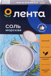 Соль морская ЛЕНТА поваренная пищевая садочная, помол №1, высший сорт, 1кг