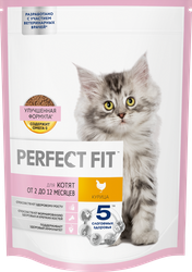 Изображение товара Корм сухой для котят PERFECT FIT с курицей, до 12 месяцев полнорационный, 650г