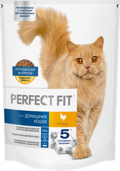 Изображение товара Корм сухой для взрослых кошек PERFECT FIT с курицей, для живущих в помещении, 650г