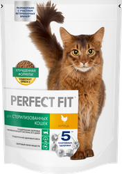 Изображение товара Корм сухой для кошек PERFECT FIT с курицей для стерилизованных, 650г