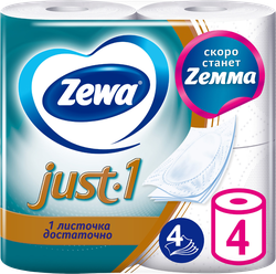 Изображение товара Бумага туалетная ZEWA Just1 4-слоя, 4шт