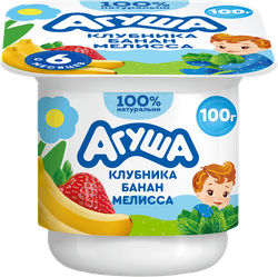 Творог детский АГУША Засыпай-ка Клубника, банан, мелисса фруктовый 3,8%, с 6 месяцев, без змж, 100г