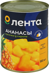 Изображение товара Ананасы ЛЕНТА кусочки в сиропе, 580мл