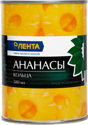Ананасы ЛЕНТА кольца в сиропе, 580мл
