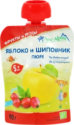 Пюре фруктово-ягодное FLEUR ALPINE Яблоко и шиповник Organic, с 5 месяцев, 90г