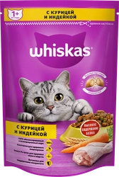 Корм сухой для взрослых кошек WHISKAS Вкусные подушечки с нежным паштетом, Аппетитное ассорти с курицей и индейкой, 350г