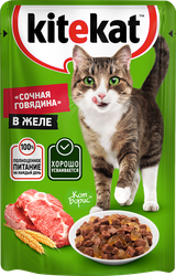 Корм консервированный для взрослых кошек KITEKAT Сочная говядина с 
говядиной в желе, 85г