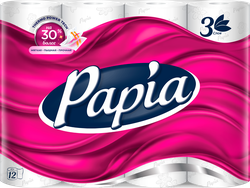 Изображение товара Бумага туалетная PAPIA 3-слоя белая, 12шт