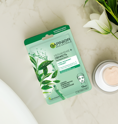Маска тканевая для лица GARNIER Увлажнение + Свежесть с гиалуроновой, П-Анисовой кислотами, экстрактом чайного листа, для нормальной и комбинированной кожи, 42г