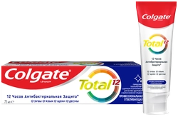 Зубная паста COLGATE Total 12 Профессиональная Отбеливающая с цинком и аргинином для борьбы с потемнениями эмали и с антибактериальной защитой, 75мл