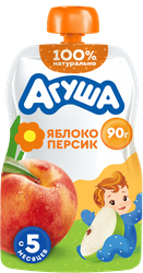 Пюре фруктовое детское АГУША Яблоко-персик, с 6 месяцев, 90г