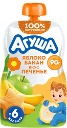 Пюре фруктовое детское АГУША Яблоко, банан, печенье, с 6 месяцев, 90г