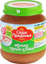 Пюре фруктовое САДЫ ПРИДОНЬЯ Яблоко, груша, слива, с 5 месяцев, 120г