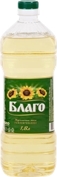 Масло подсолнечное БЛАГО рафинированное дезодорированное высший сорт, 1,8л
