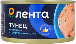Тунец ЛЕНТА кусочки в собственном соку, 185г