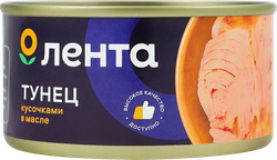 Тунец ЛЕНТА кусочки в масле, 185г