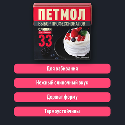 Сливки ультрапастеризованные ПЕТМОЛ Для взбивания 33%, без змж, 500г