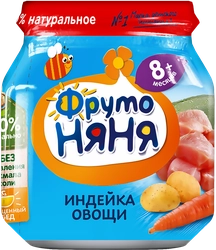 Пюре мясо-растительное ФРУТОНЯНЯ Индейка с овощами, с 8 месяцев, 100г