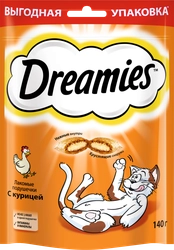 Лакомство для кошек DREAMIES Подушечки с курицей, 140г