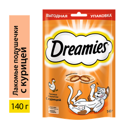 Лакомство для кошек DREAMIES Подушечки с курицей, 140г