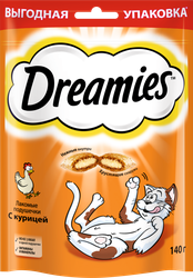 Лакомство для кошек DREAMIES Подушечки с курицей, 140г