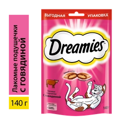 Лакомство для кошек DREAMIES Подушечки с говядиной, 140г