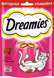 Изображение товара Лакомство для кошек DREAMIES Подушечки с говядиной, 140г