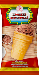Изображение товара Мороженое ВОЛОГОДСКИЙ ПЛОМБИР Пломбир шоколадный 12%, без змж, вафельный стаканчик, 100г
