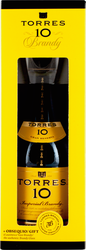 Бренди TORRES 10 Gran Reserva 38%, п/у + стакан, 0.7л