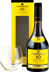 Бренди TORRES 10 Gran Reserva 38%, п/у + стакан, 0.7л