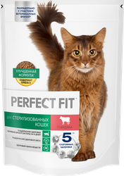 Изображение товара Корм сухой для взрослых кошек PERFECT FIT с говядиной, для стерилизованных, 650г
