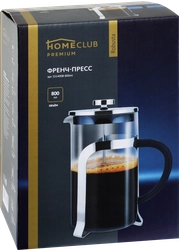 Френч-пресс HOMECLUB Robusta 800мл, стекло, нержавеющая сталь Арт. 321400B-800ml