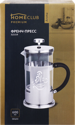 Френч-пресс HOMECLUB Aroma 600мл, стекло, нержавеющая сталь Арт. 321519