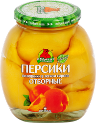Персики отборные МЕДВЕДЬ ЛЮБИМЫЙ половинки в легком сиропе, 580мл