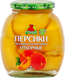 Персики отборные МЕДВЕДЬ ЛЮБИМЫЙ половинки в легком сиропе, 580мл