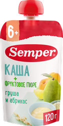 Изображение товара Пюре фруктово-злаковое SEMPER Грушево-абрикосовое, с кашей, с 6 месяцев, 120г