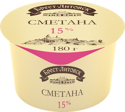 Изображение товара Сметана БРЕСТ-ЛИТОВСК 15%, без змж, 180г