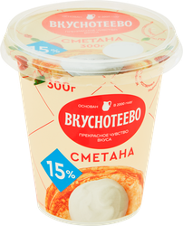 Изображение товара Сметана ВКУСНОТЕЕВО 15%, без змж, 300г