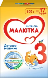 Молочко детское МАЛЮТКА 3, с 12 месяцев, 600г