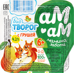 Биотворог для детей АМ-АМ МАМИНА ЗАБОТА с грушей 4,2%, без змж, 100г