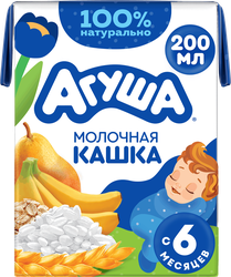 Изображение товара Кашка злаковая детская АГУША Засыпай-ка молочная 2,7%, с грушей и бананом, с 6 месяцев, 200мл