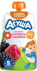 Пюре фруктово-ягодное детское АГУША Яблоко, ежевика, малина, с 5 месяцев, 90г