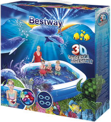 Бассейн надувной детский BESTWAY Undersea Adventure 778л 262x175x51см, с 3D-рисунком и 3D-очками, Арт. 54177