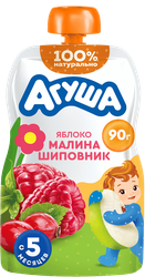 Пюре фруктовое детское АГУША Яблоко, малина, шиповник, с 5 месяцев, 90г