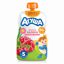 Пюре фруктовое детское АГУША Яблоко, малина, шиповник, с 5 месяцев, 90г