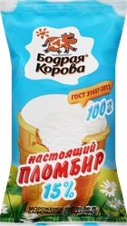 Мороженое БОДРАЯ КОРОВА Пломбир, без змж, вафельный стаканчик, 100г