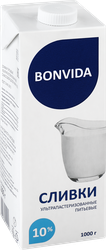 Сливки ультрапастеризованные BONVIDA 10%, без змж, 1000г
