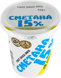 Изображение товара Сметана РОСТАГРОЭКСПОРТ 15%, без змж, 320г